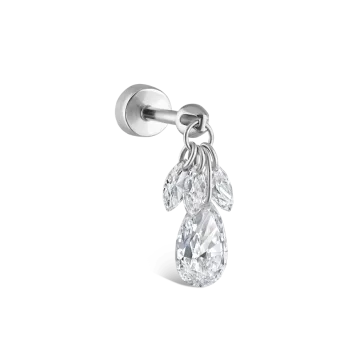 Floating Pear Diamond Plume Threaded Charm Earring